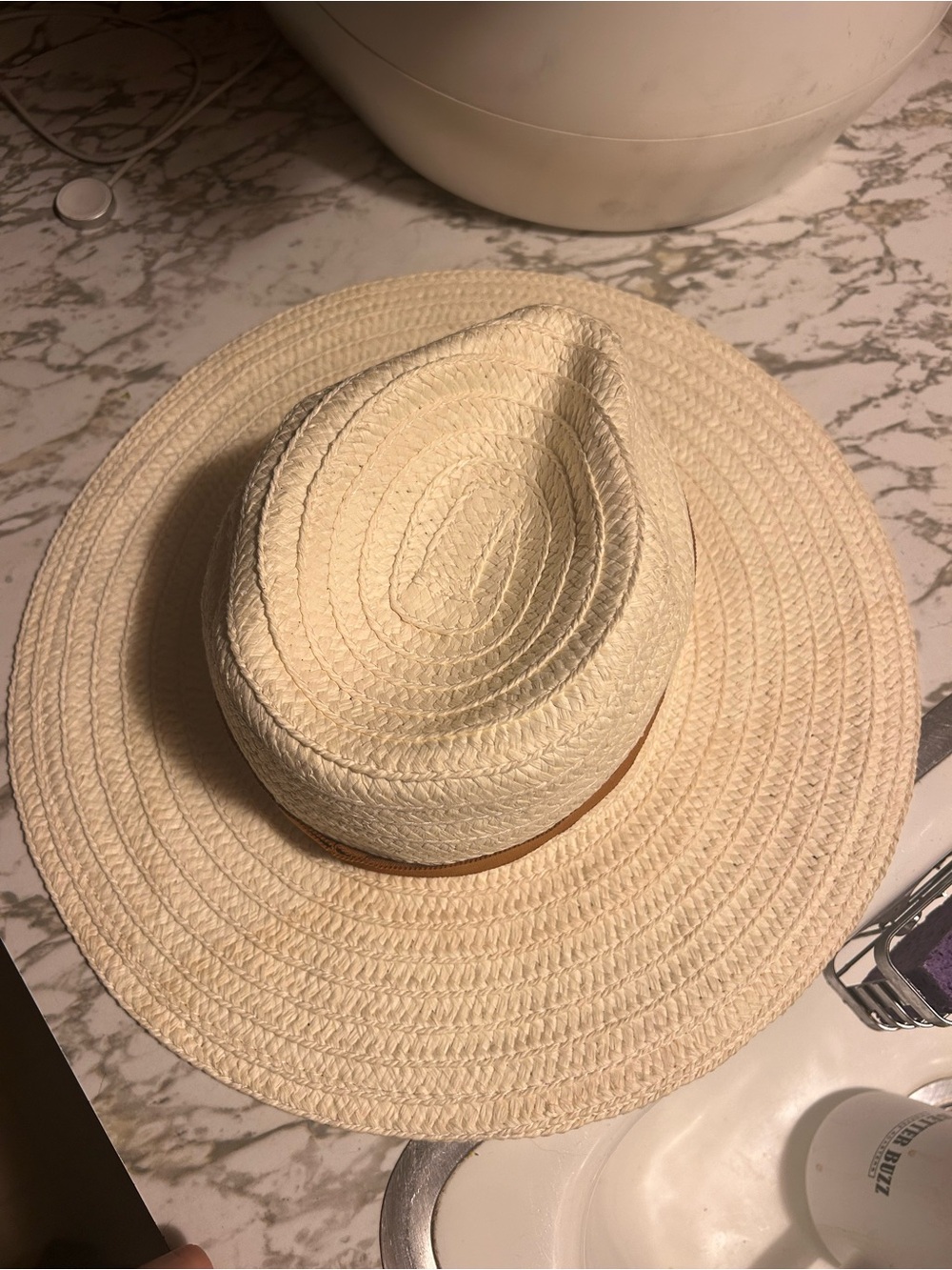 Madewell Beige Straw Wide-Brim Fedora with Brown Band
